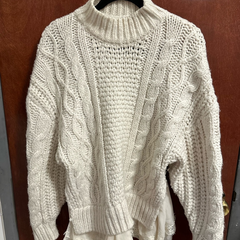 Zara Cream Cable Knit Turtleneck Sweater